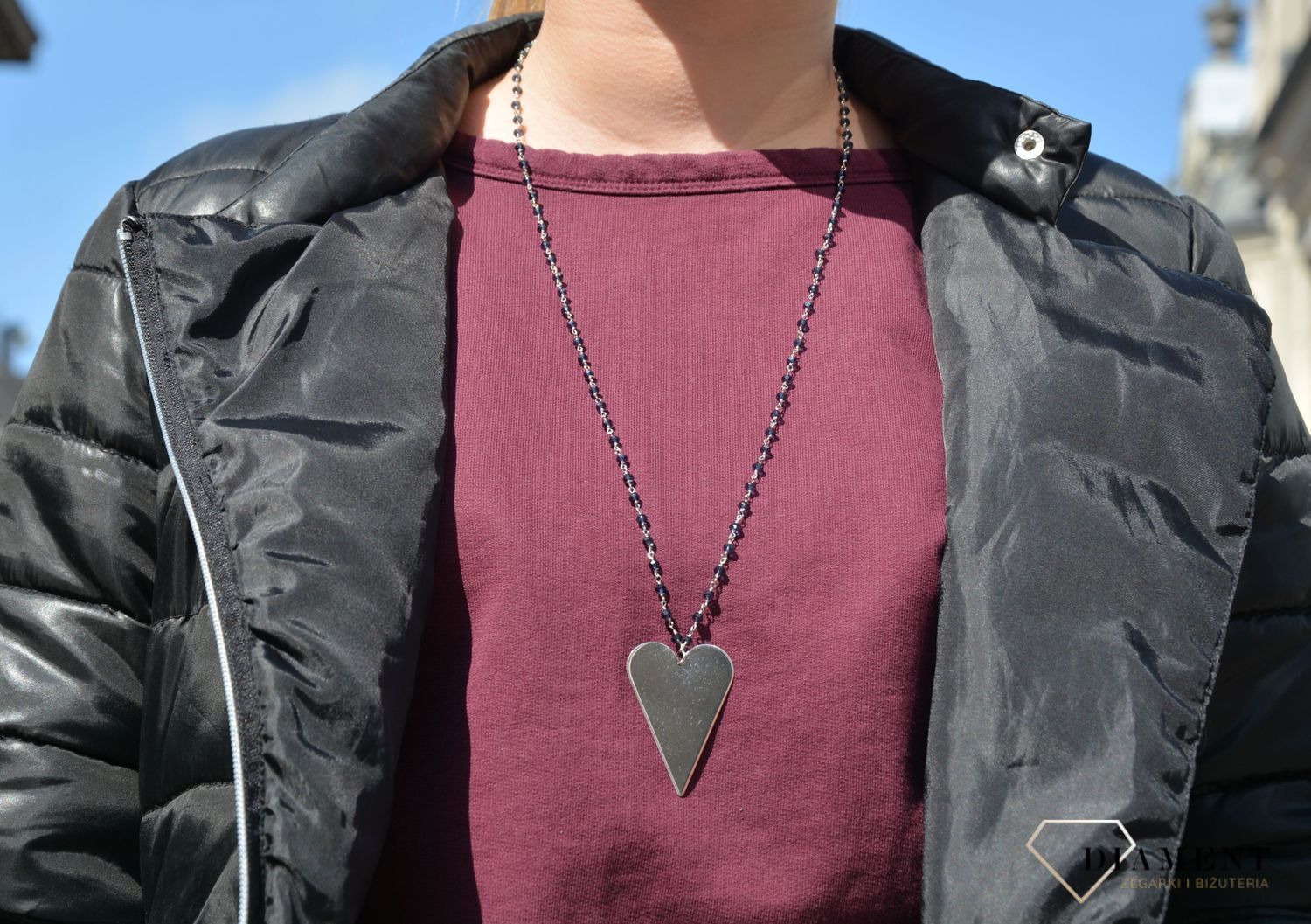 Długi naszyjnik srebrny duże serce Dall'Acqua ✓Srebrne Naszyjniki Damskie w Sklepie.jpg